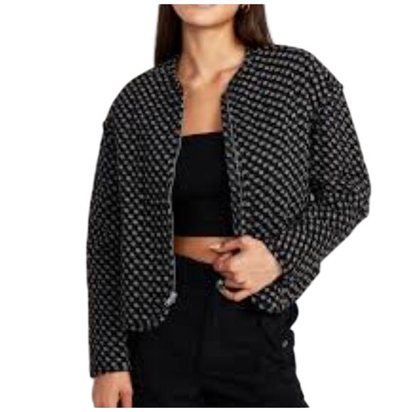 Old Navy Jackets & Blazers - Old Navy Crafted Bomber Black Geo Cropped Jacket Size 2X 121825-1245